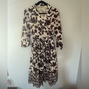 Silhouette Plus Size Long Sleeve Floral Dress in Brown and Cream Size 16W
